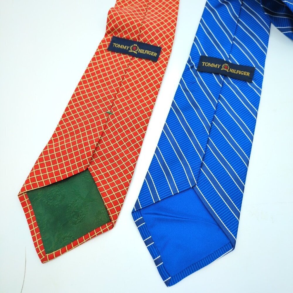 Lot of 2 Tommy Hilfiger Silk Ties Dual Pattern Red Cream & Blue White Made USA - Picture 7 of 10